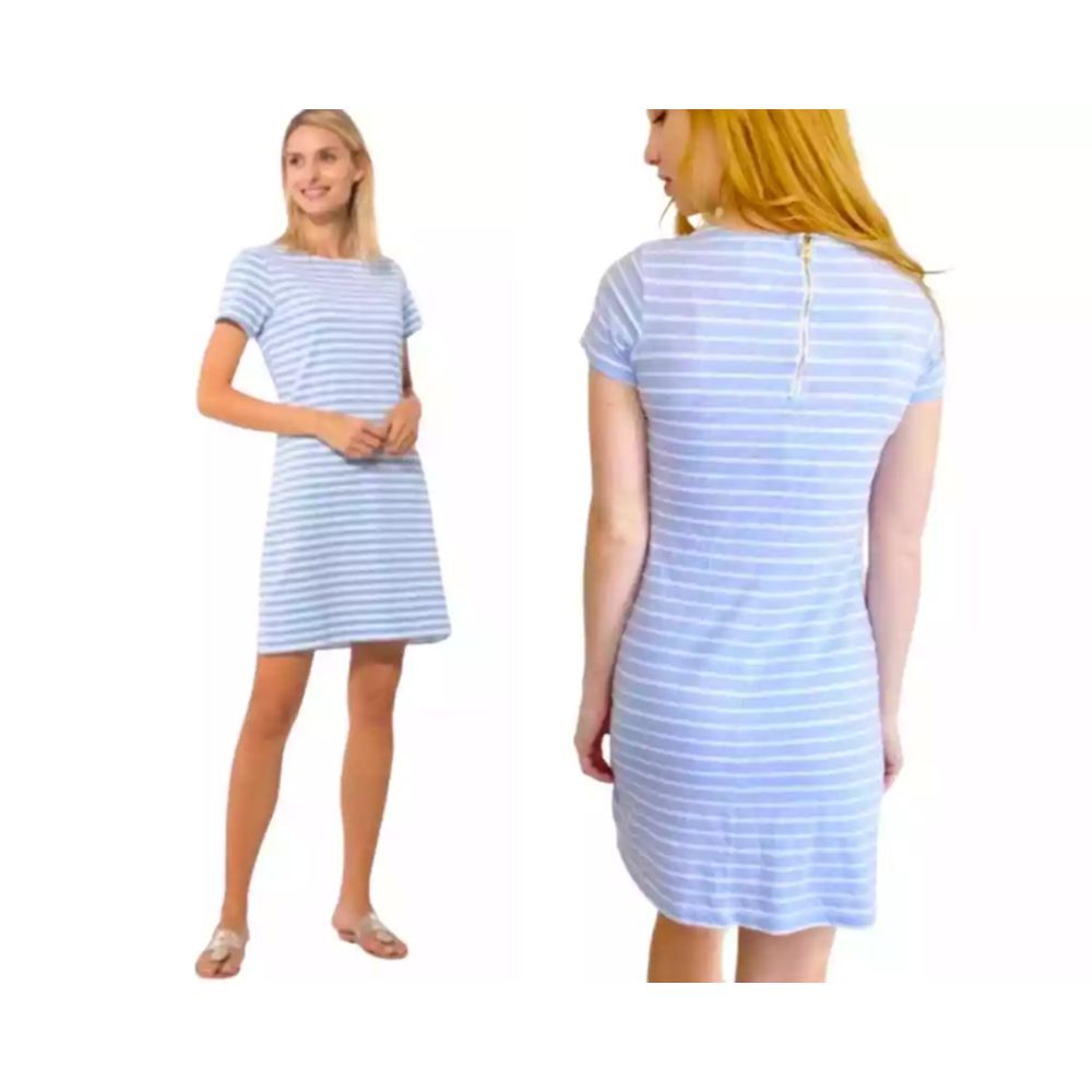 Sail To Sable STS Womens Blue White‎ Striped Shift Dress Size XS Gold Zip Back